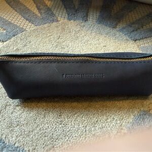 Portland Leather Navy Leather Zip Pouch with Brass Zipper